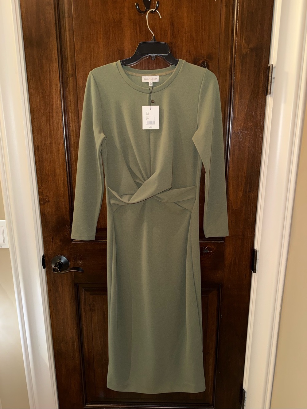 Gibson Latimer Olive Twist-Front Long Sleeve Midi Dress - NWT - Stretchy